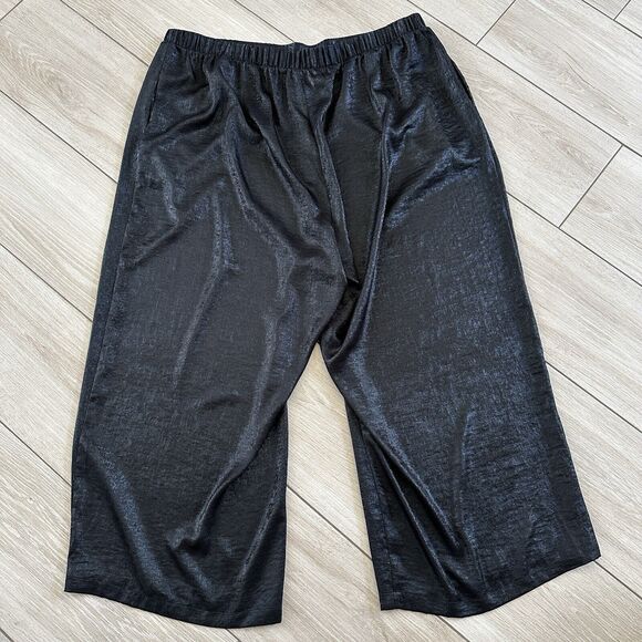 NEW Johnny Was Black Shimmer Wide Leg Palazzo Dress Pants PLUS 3X $265 Pockets - Picture 6 of 7